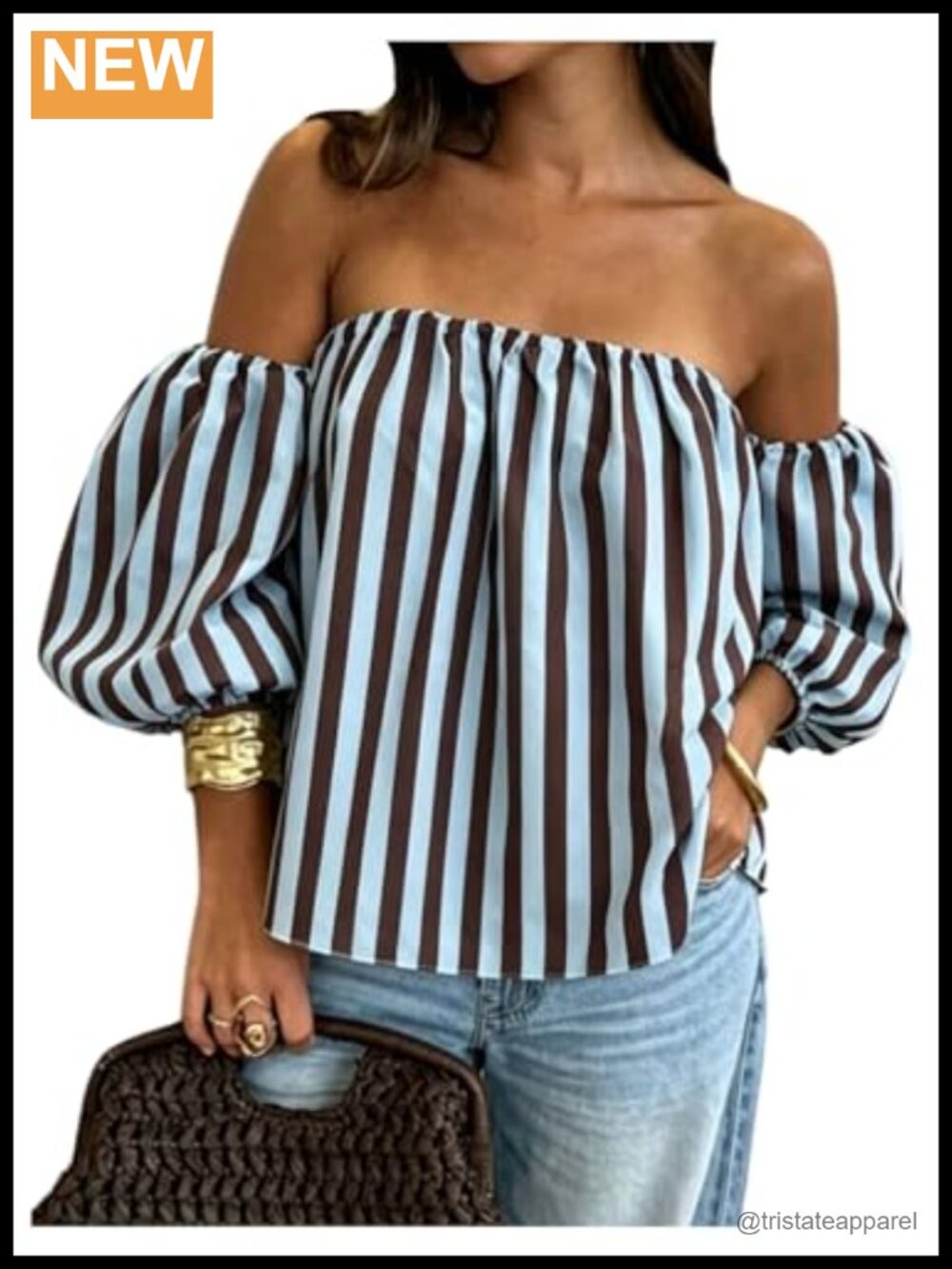 Women's Off Shoulder Polka Dot Puff Sleeve Blouse 3/4 Sleeve